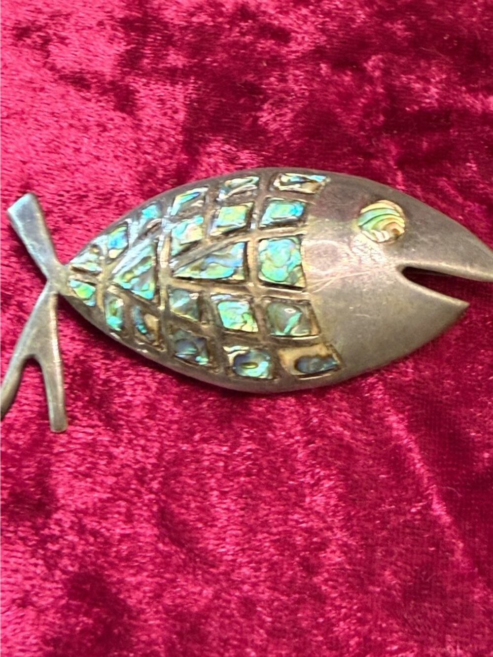 Sterling Silver & Abalone Taxco Fish Brooch 2.5 Inches Vintage Mexican Jewelry H